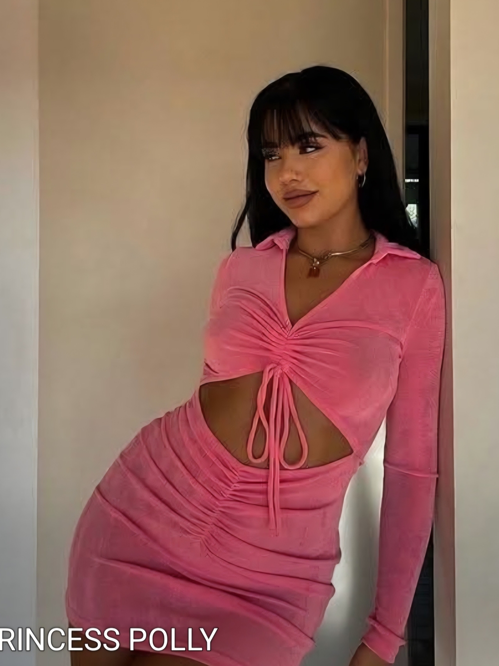 Princess Polly Pink Ruched Cutout Dress with Collar
